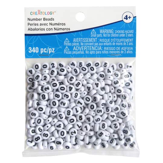 12 Packs: 340 ct. (4,080 total) White Circular Number Beads by Creatology™, 7mm